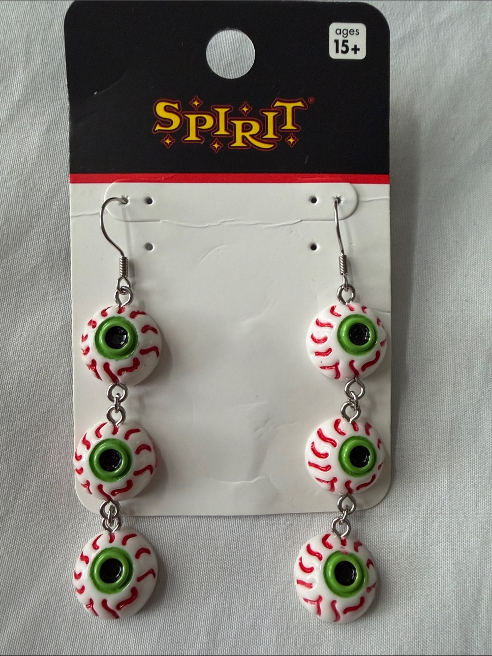 Spirit Green and White Eyeball Dangle Earrings